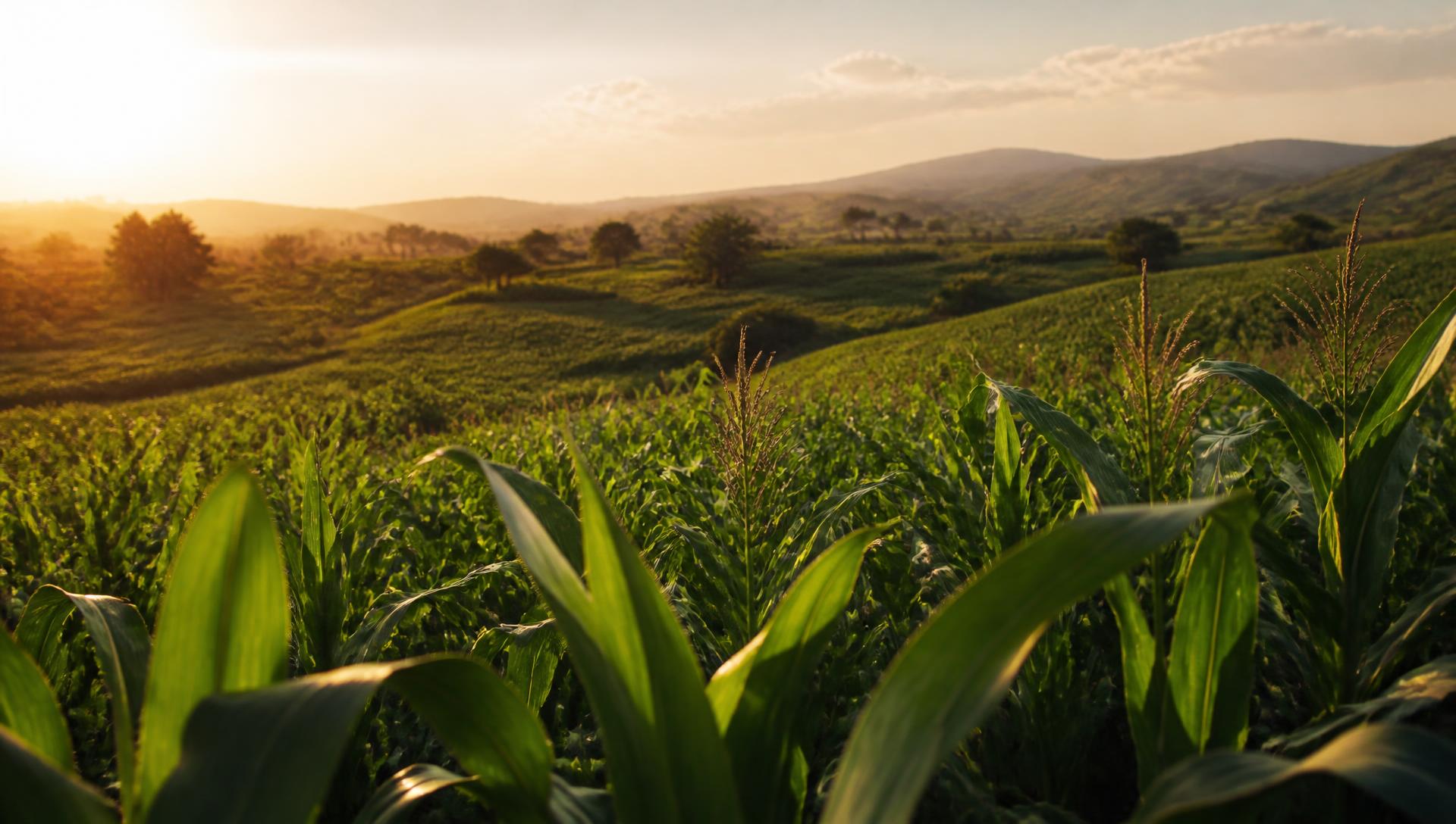 Maize field at golden hour in the Tanzanian highlands